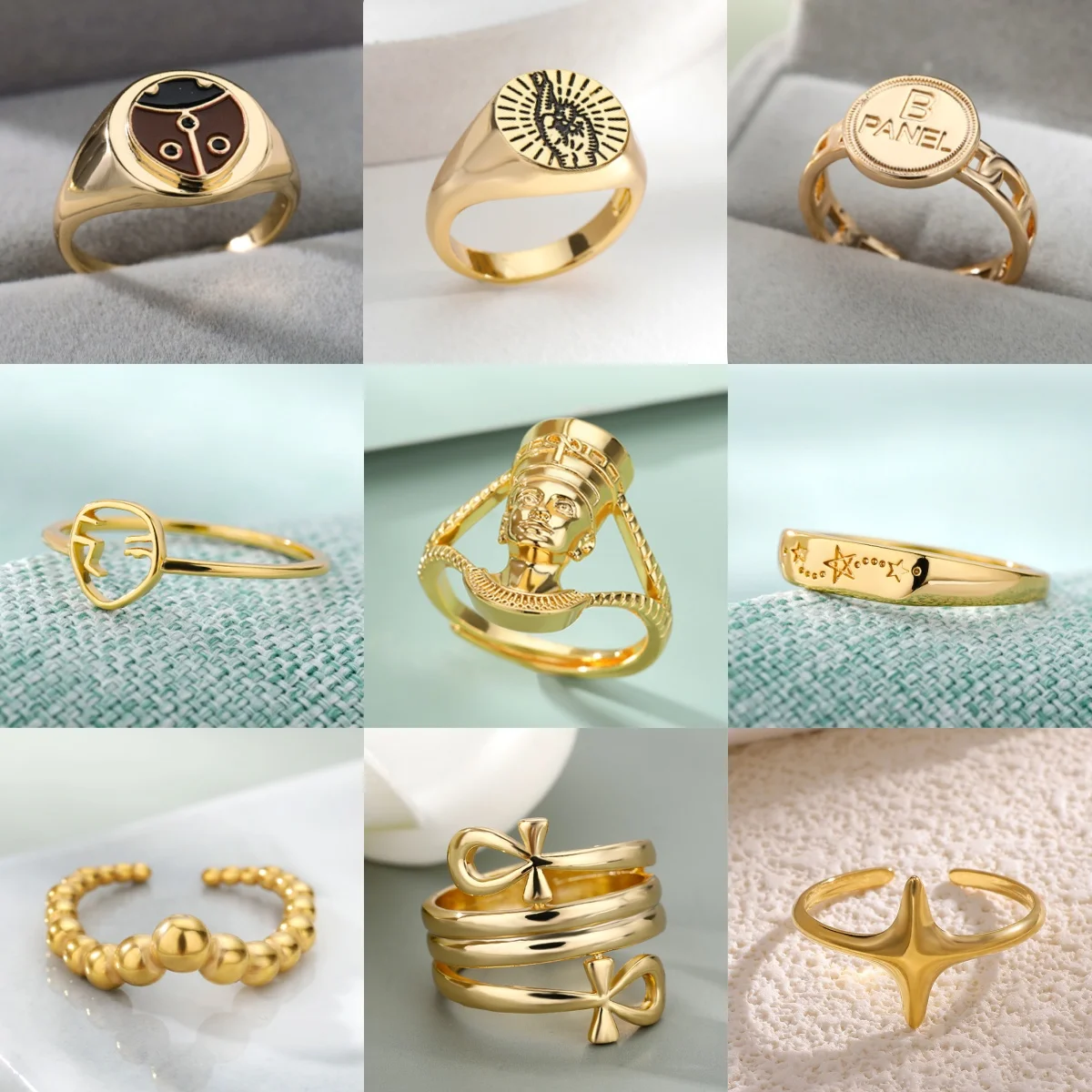 Vintage Ägyptischer Stern Damenringe Edelstahl Goldfarben Kreuz Schmuck Ring Geschenk Kostenloser Versand