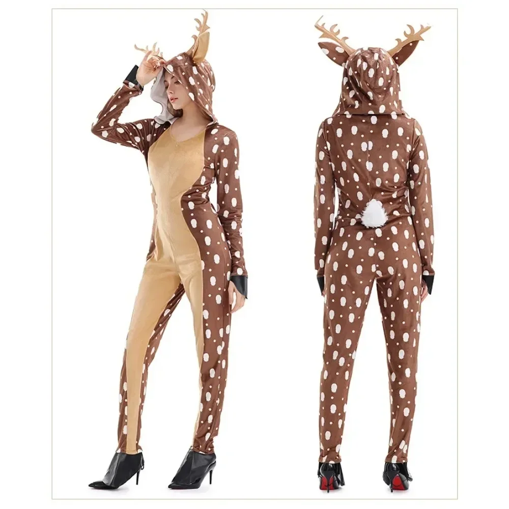 Cos Cute Sika Deer Animal Costume Khaki Spotted Deer Stage Performance Clothes Anime Cos Christmas Costume