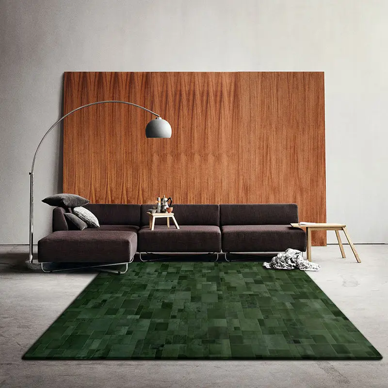 Retro Green Living Room Carpet Natural Handmade Cowhide Customize Area Rug Modern Art Design Office Home Cloakroom Mat Large Rug