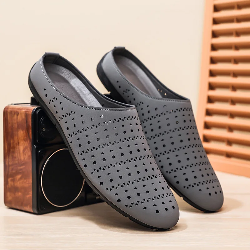 

Plus Size Men's Easy Slip-On Hollow Out Backless Loafers Breathable Lightweight Flat Mules Comfortable Casual Shoes for Men