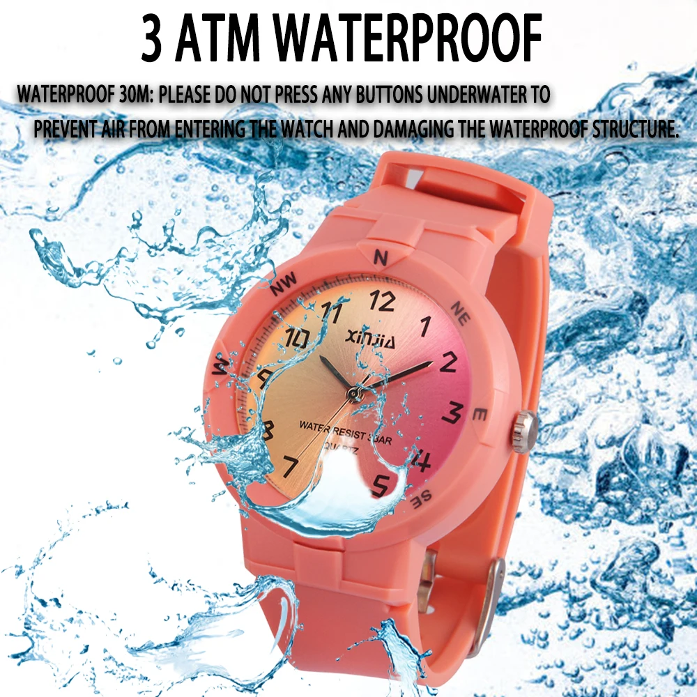 Boys Girls Students Casual Fashion Square Pointer Quartz Watch Waterproof Wristwatch