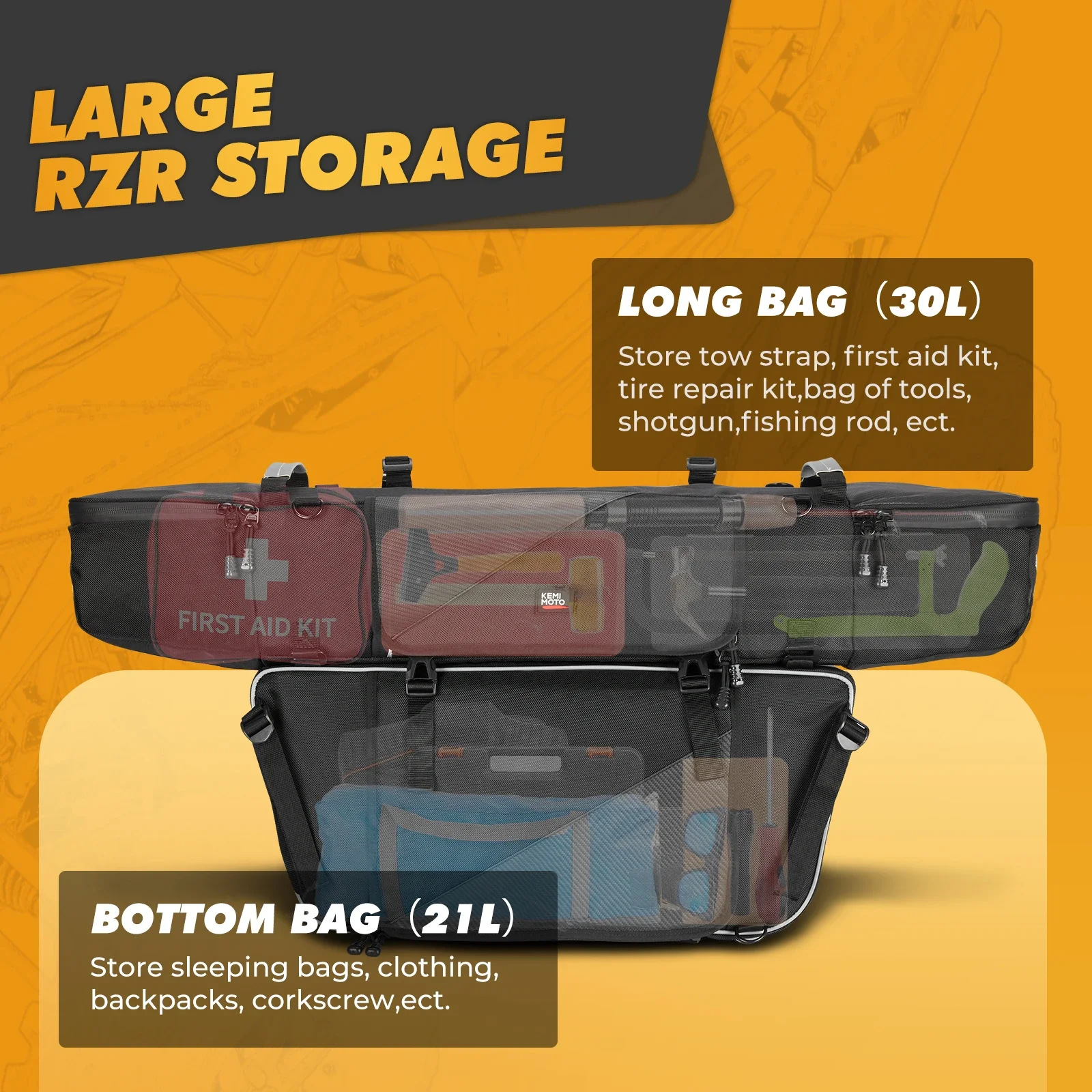 UTV Rear Cargo Bag Compatible with Polaris RZR XP 1000, XP4 1000, 900, Turbo, 4 900 2014-2022 2023 Waterproof Zipper Tool Bag