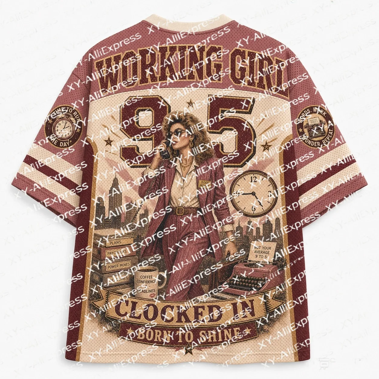 Men's Retro Working Girl Clocked in Graphic Tee Vintage 90s Office Lady Art Print Lightweight Quick Dry Street Gathering Events