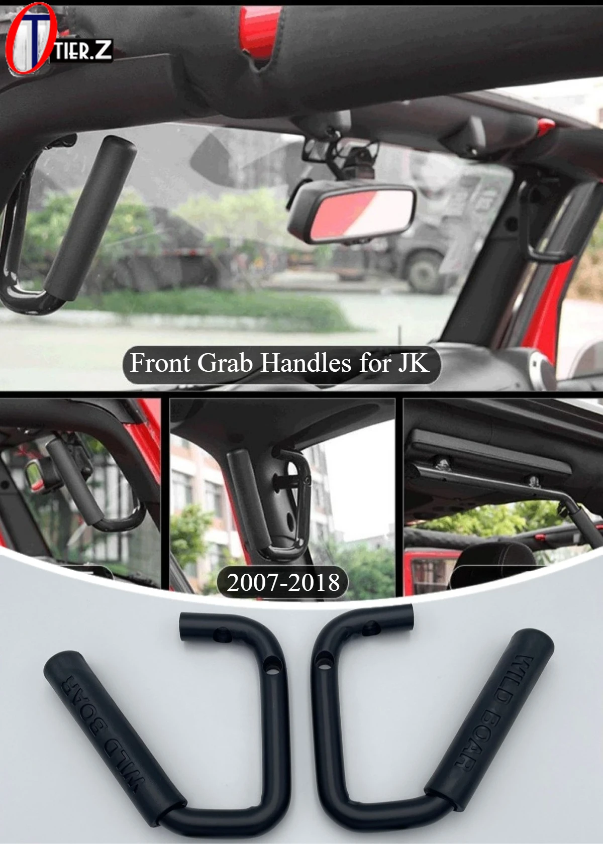 

Передние поручни в стиле дикого кабана премиум-класса для Jeep Wrangler JK 2007-2018, сверхмощные черные ручки для восстановления по бездорожью, Стайлинг автомобиля