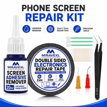 Screen Repair Tool Kit, 2mm 3mm Double Sided Tape, Adhesive Remover, ESD Tweezers, Cotton…