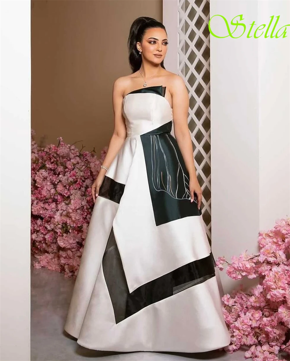 Customized Simple Strapless Sleeveless Evening Dress High Quality Satin Prom Dresses Delicate Contrast Color Party Gowns