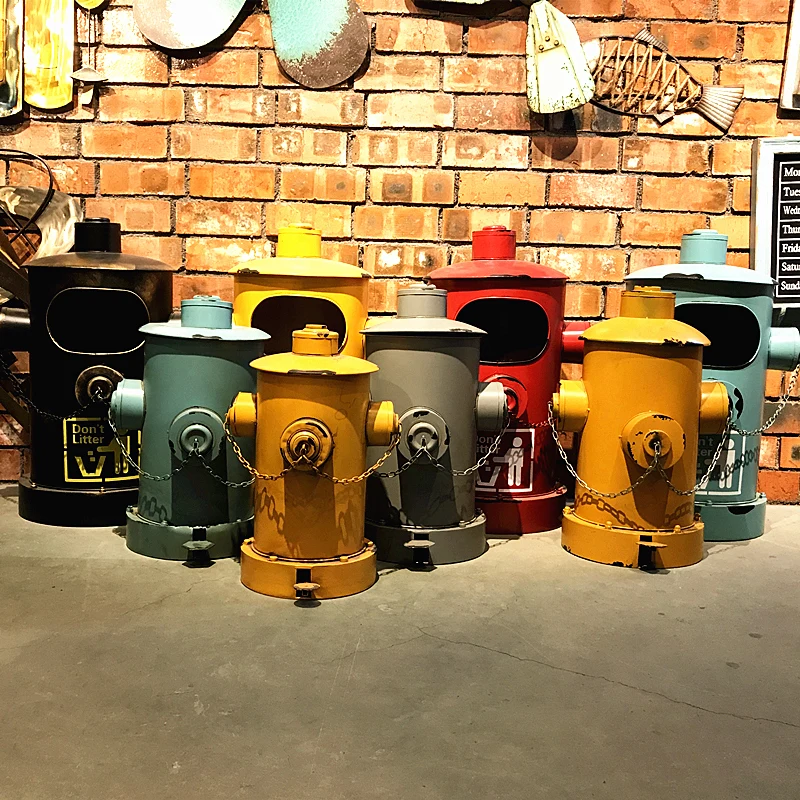 Industrial Wind Fire Hydrant Trash Pedal Iron Art Decorate American Style Ornament Bar Internet Cafe Restaurant Garden Waste Bin