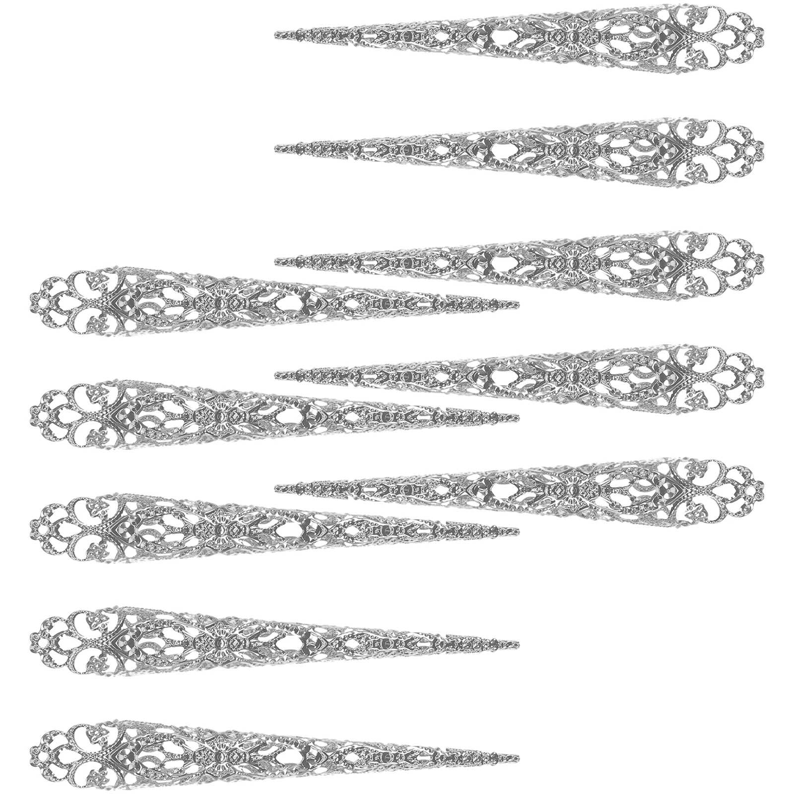 

10pcs Long Nail Fingers Fake Tips Costume Fingertip Claw Ancient Fingernail Rings Covers Breathable Material Party Finger