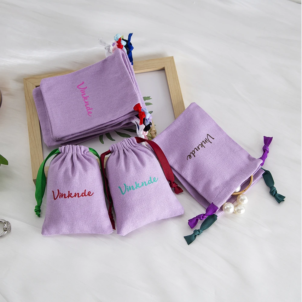 شعار مخصص 5x7 سنتيمتر كيس من الكتان شريط قطني حقيبة برباط تغليف الهدايا للمجوهرات أقراط الصابون شمعة العطور زيوت التجميل #1