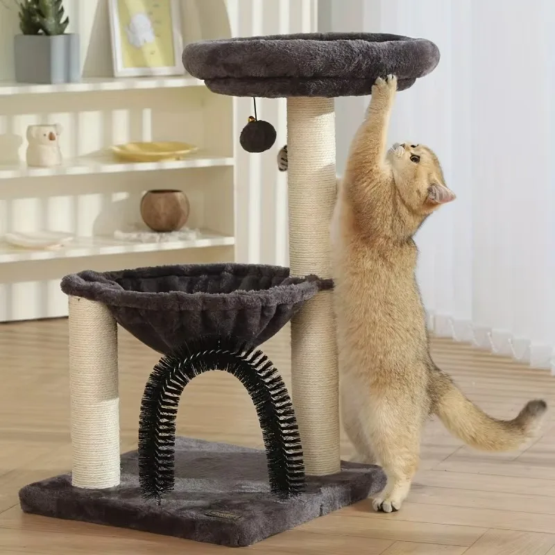 Multi-Level Indoor Cat Tree Tower, Plush Basket & Dangling Ball Included, Cat Activity Tree with Sisal Scratching Posts