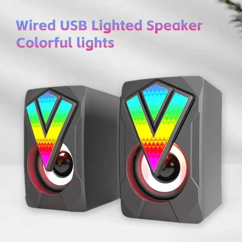 Computer Speakers PC Sound Box HIFI Stereo Microphone USB Wired with LED Light For Desktop Computer