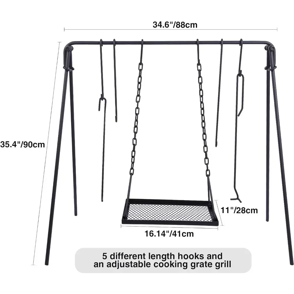 Campfire Swing Grill Stand, Portable Hanging Cooking Grill Rack with Dutch Oven Lid Lifter