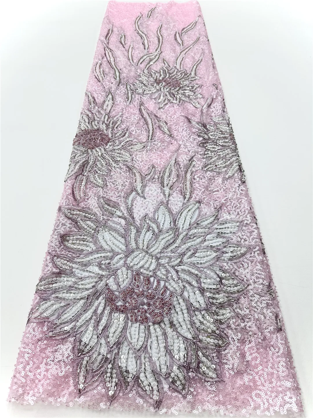 

Luxurious Nigerian African Beaded Lace Fabric High Quality Sequins Embroidery African French Lace Fabric For Sewing Dress