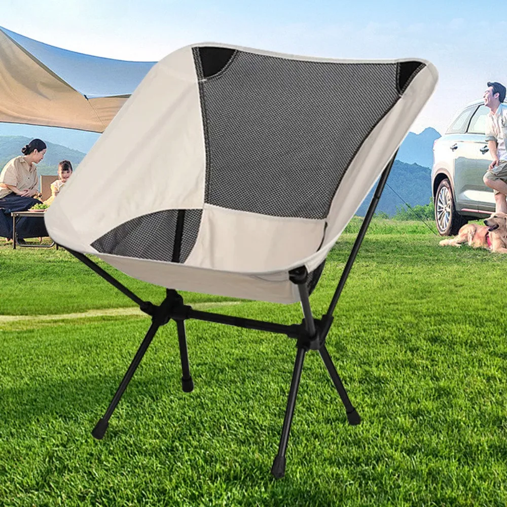

Outdoor Portable Folding Chair Art Backrests Camping Chairs Breathable Mesh Backrest Chair Ultra Light Storage Stool Moon Chairs