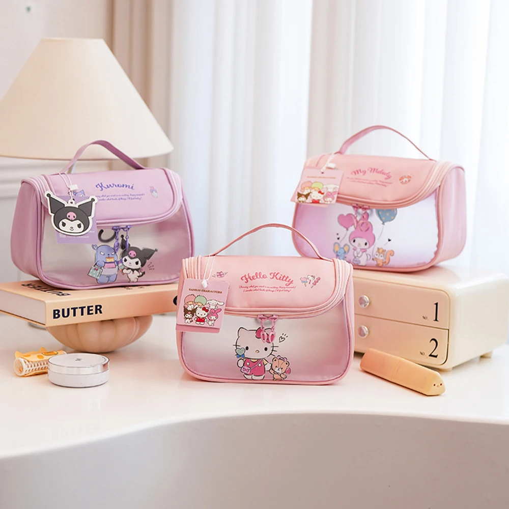 

New Hello Kitty Makeup Bag Women Cosmetics Storage Bag Sanrio Handbag Portable Large Capacity Storage Bag Cute Bathing Bag Gift