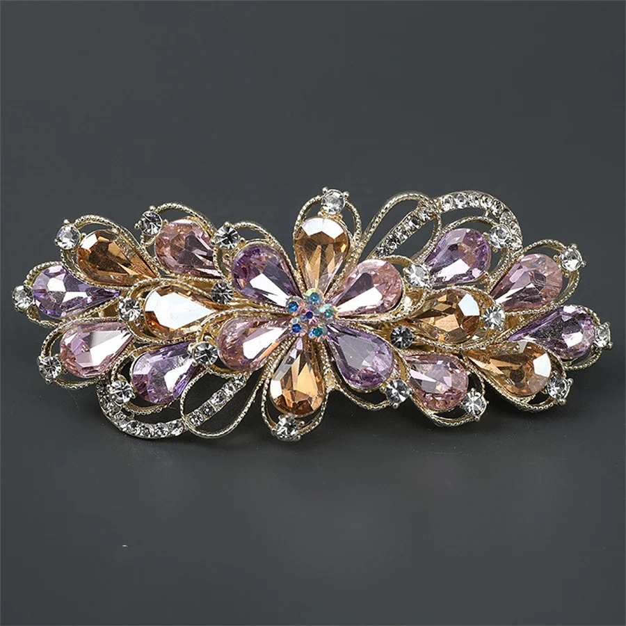 Korean Retro Crystal Flower Spring Hair Clip Vintage Rhinestone Horizontal Clip Top Clip Elegant Mom Fashion Hair Accessories