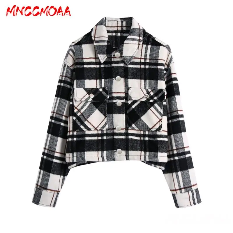 

MNCCMOAA-Women's Loose Plaid Jacket, Long Sleeve Coat, Pockets Tops, Casual Outwear, Fashion, 2024