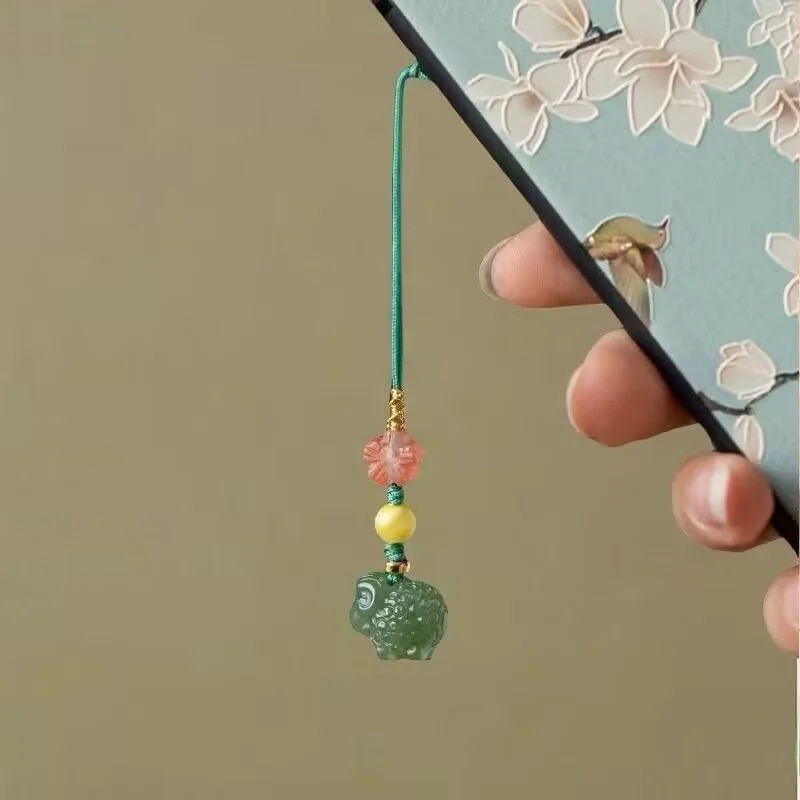 Cute Jade Luckly Rich Lamb Phone Strap Stone Rope Charm Key Chains High-End Pendant for Bag Case Lanyard Pendent Ornament