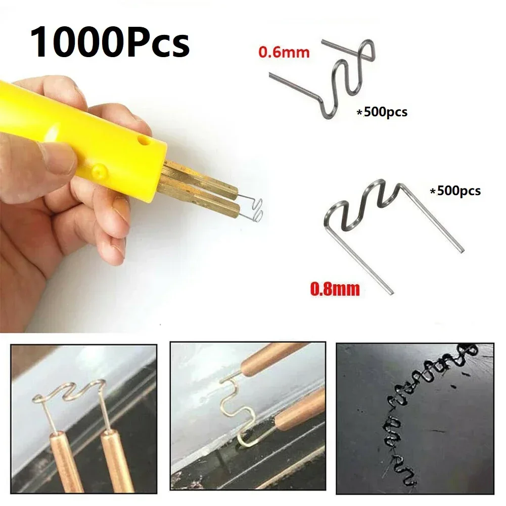 Grapadora de plástico para carrocería de coche, pistola de soldadura de 1000/0,6mm, clavos, herramientas de reparación de automóviles, 0,8 piezas