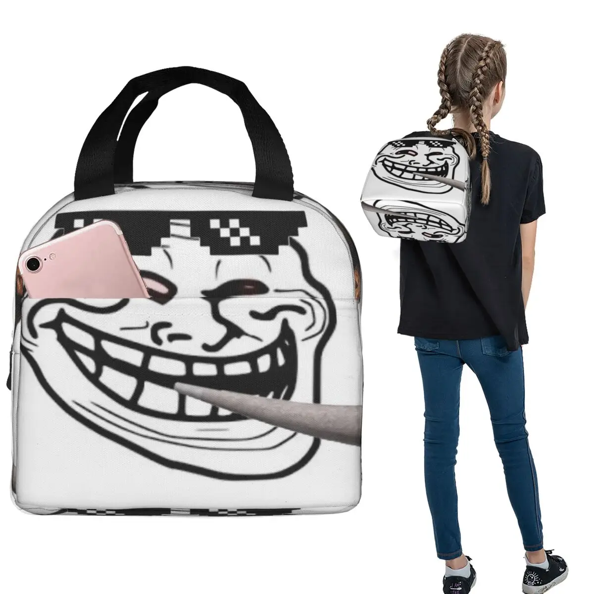 

Забавная термосумка для обедов с мемом TROLL Face для женщин и детей, портативный термоконтейнер для еды, сумка-тоут