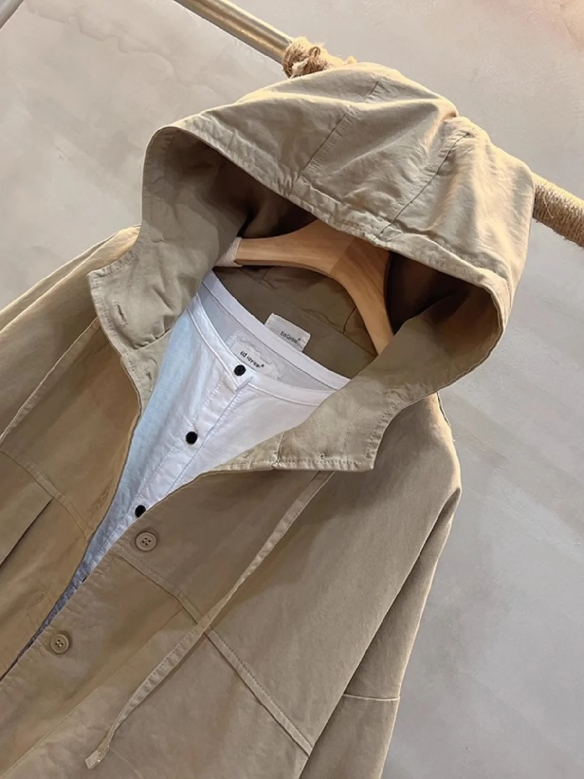 Waed Cotton Donna Casual Lungo Sve Con Cappuccio Or Jaet Colore Puro Vestibilità ampia Pendolarismo Sle Design vintage Bottone singolo