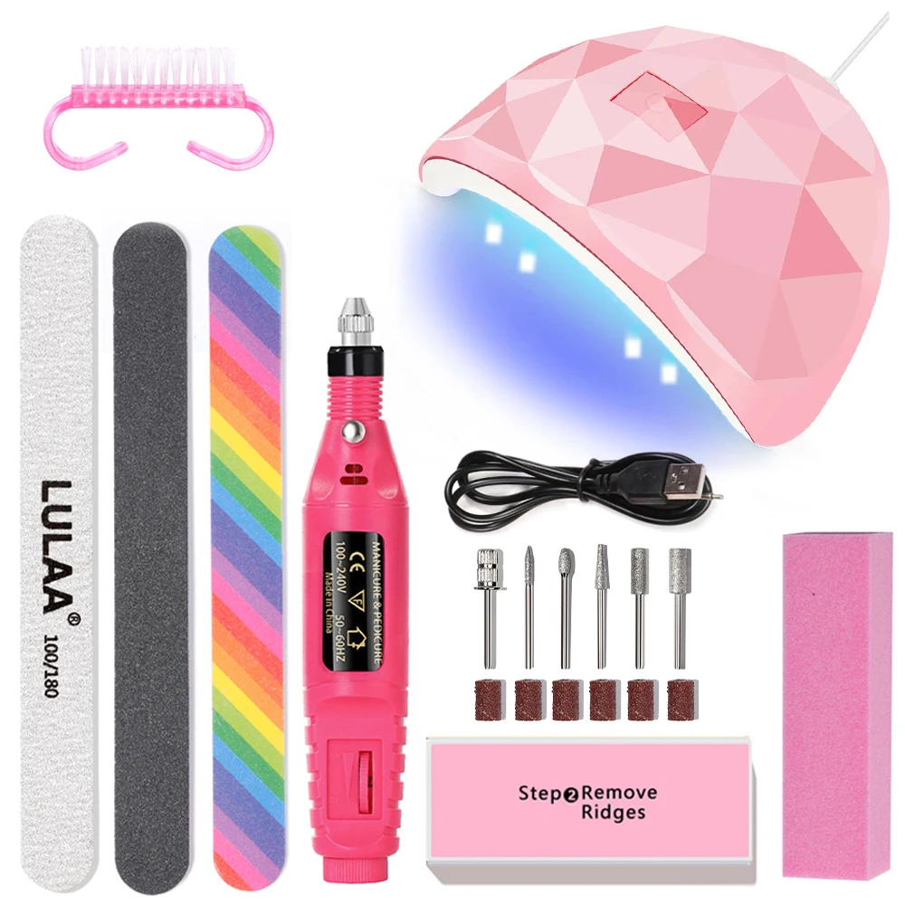 YIKOOLIN-Prego Set com Lâmpada LED UV, Gel Polonês, Secagem Lâmpada, Kits Lixadeira Elétrica, Prego Máquina Broca, Ferramentas Manicure