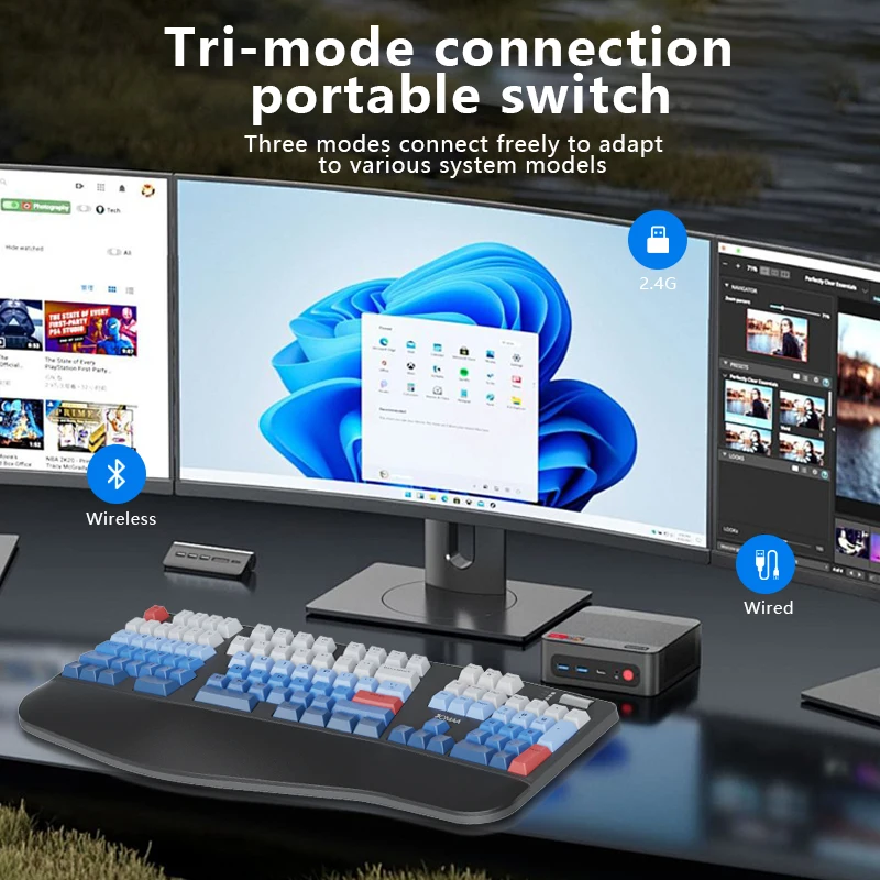 Tri-Mode RGB Backlit Mechanical Keyboard,Full Size Gaming Keyboard with Hot Swappable Knob,for PC/Laptop/Windows