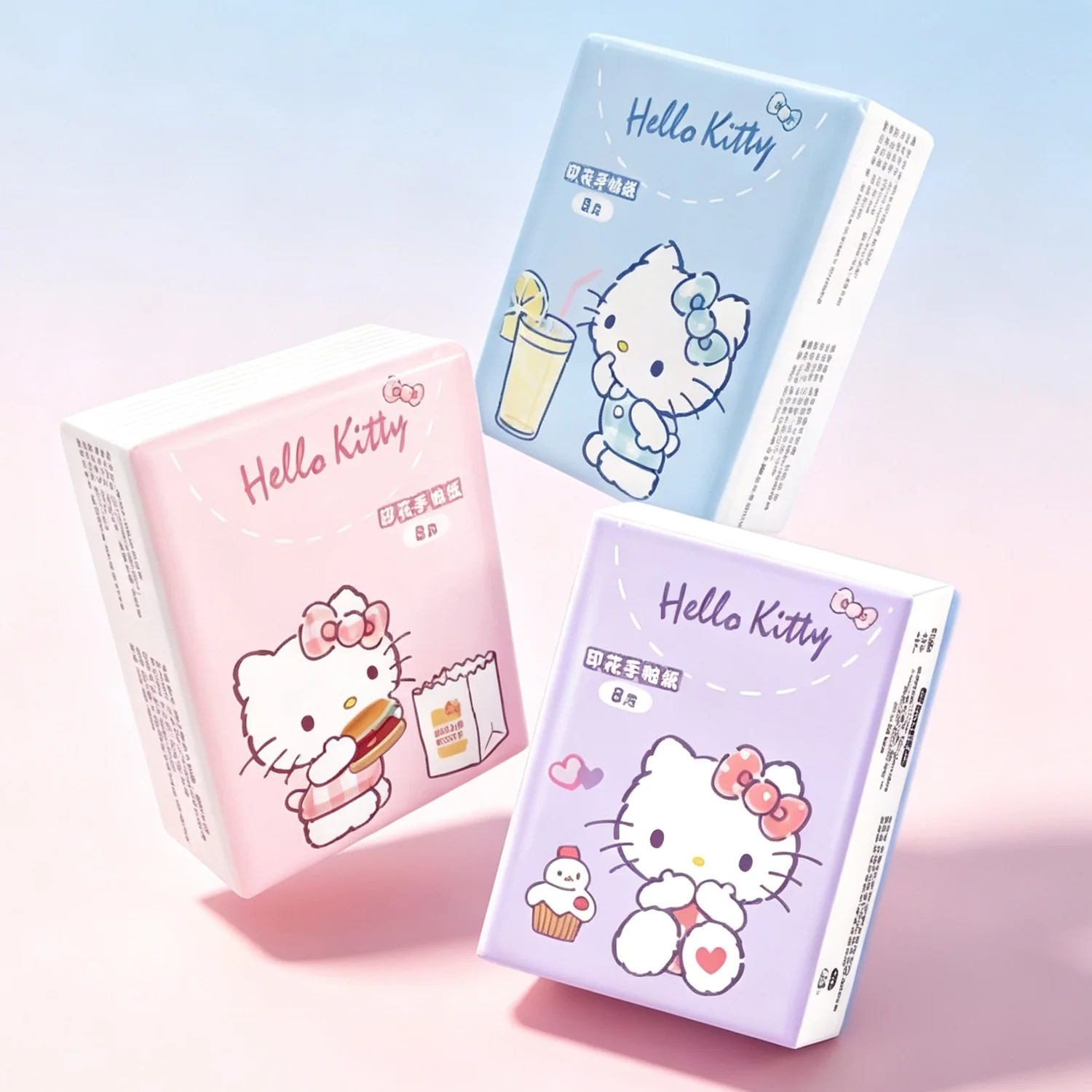 Hello-Kitty-Servietten mit Aufdruck, niedliches Charaktermuster, einzeln verpackt, Papiertücher für unterwegs, zum Essen, für den täglichen Gebrauch, als Geschenk. – Detail 3