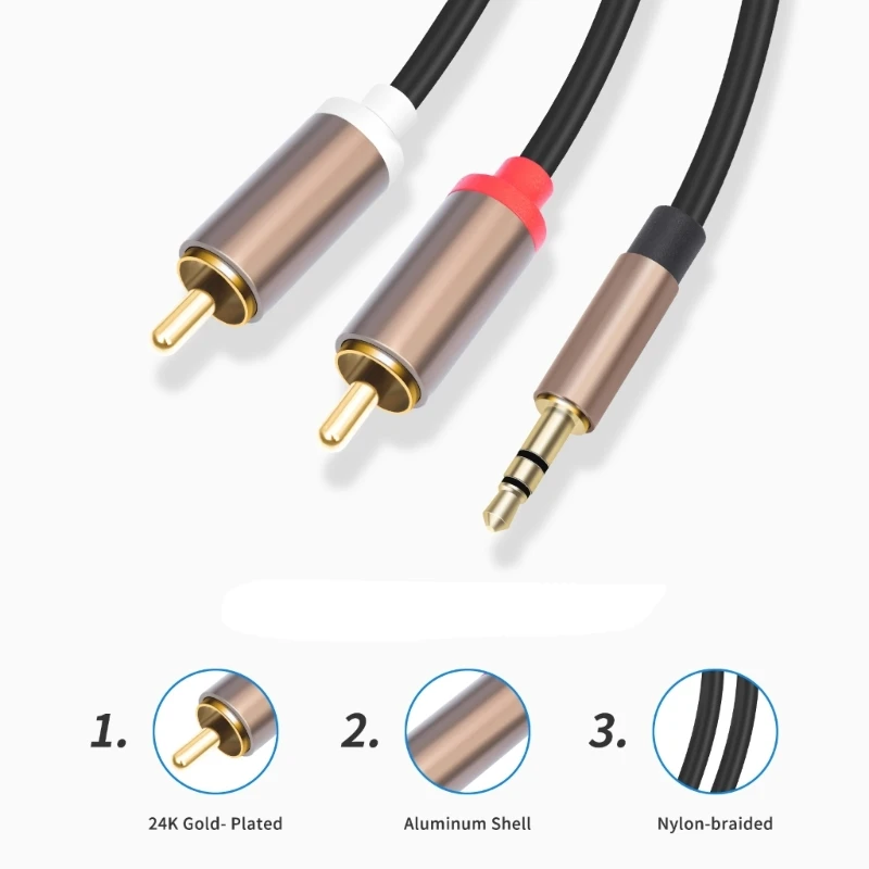 

Y1UB 3.5mm Male To Double RCAA Male Cable Y Splitter For Home Theater HiFi Systems With Gold Plating Connectors