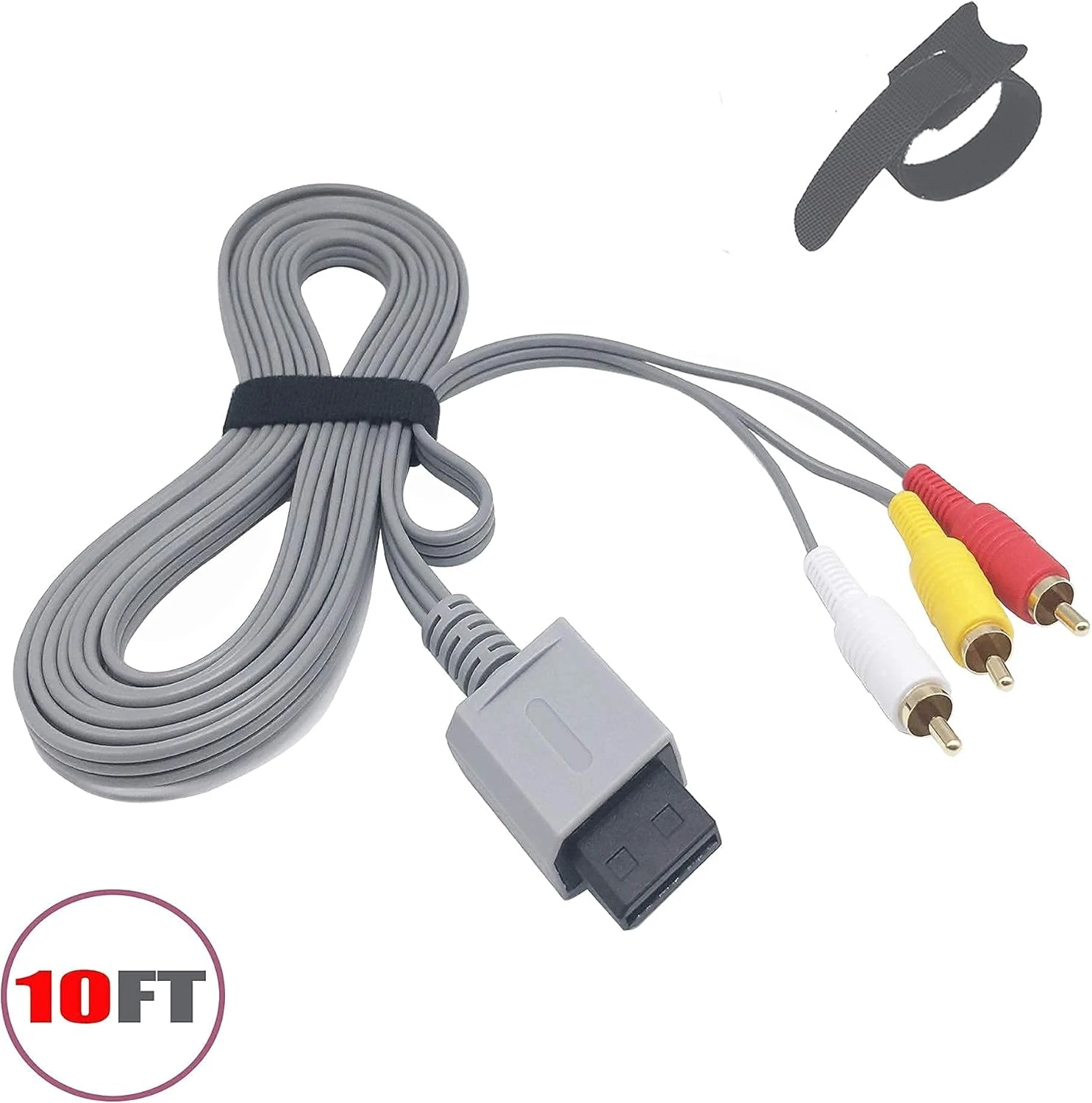 كابل Wii U ، كابل فيديو صوتي مركب عتيق ، كابل قياسي مع فيلكرو ، 3 أمتار ، 10 أقدام ، مناسب لوحدة التحكم Wii