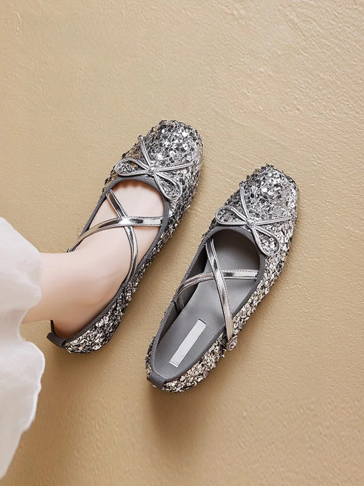 ballerines-mary-jane-argentees-a-nœud-sur-le-devant-plates-pour-femmes-a-enfiler-avec-paillettes-brillantes-nouvelle-collection-printemps
