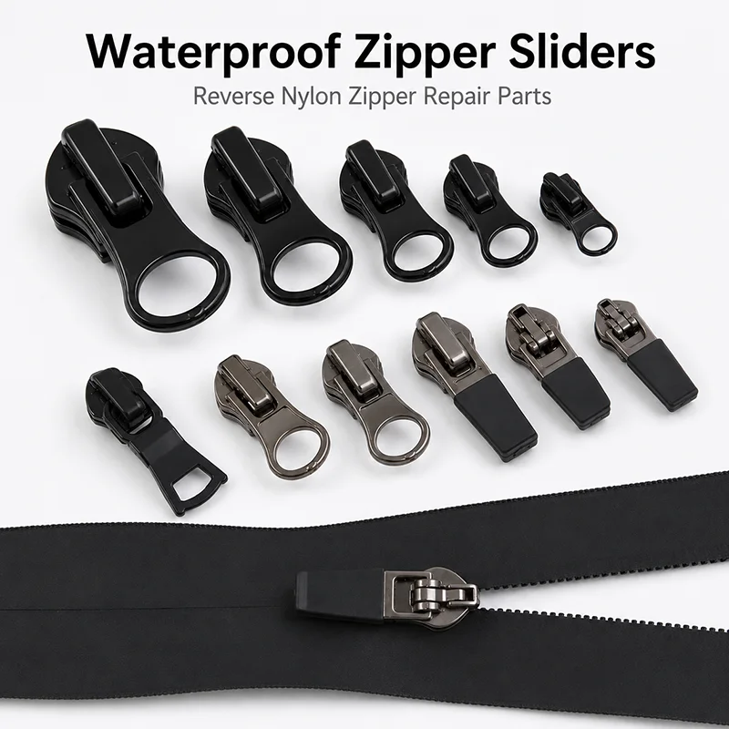 

10-30Pcs 3#5#8#10# Reversed Zipper Sliders Waterproof Nylon Zip Puller for Bag Garment Closure Repair Replacement Parts Set DIY