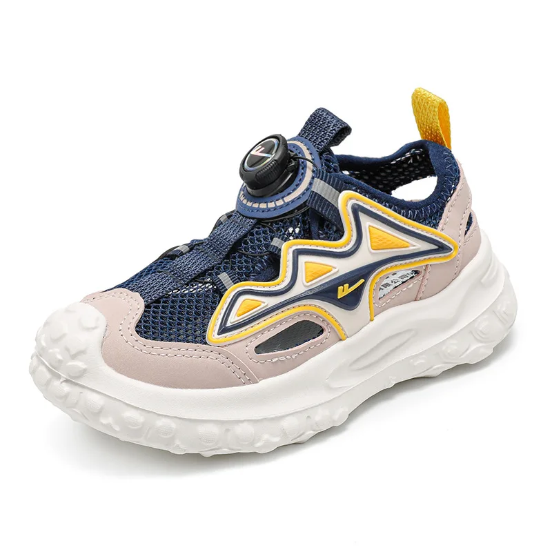 Children Mesh Running Shoes 2025 Summer New Rotating Buckle Breathable Sandals Fashion Sneakers