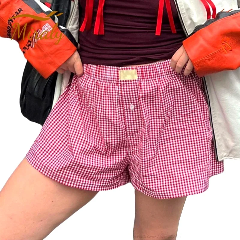 Women Plaid Lounge Boxer Shorts Casual Summer Pajama