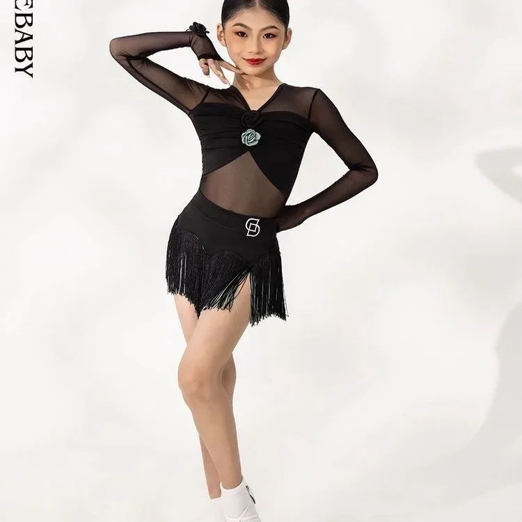 Sukienka latynoska z siateczki, strój do flamenco dla dziewczynki, seksowna sukienka z frędzlami, damski strój do tańca, profesjonalne sukienki do tańca latynoamerykańskiego dla kobiet.