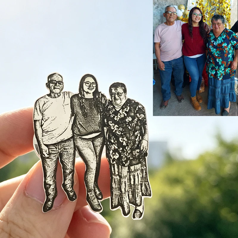 Stainless Steel Family Photo Portrait Engraved Customized Pins Brooch Woman Man Lapel Badges Picture Personalized Chest Studs