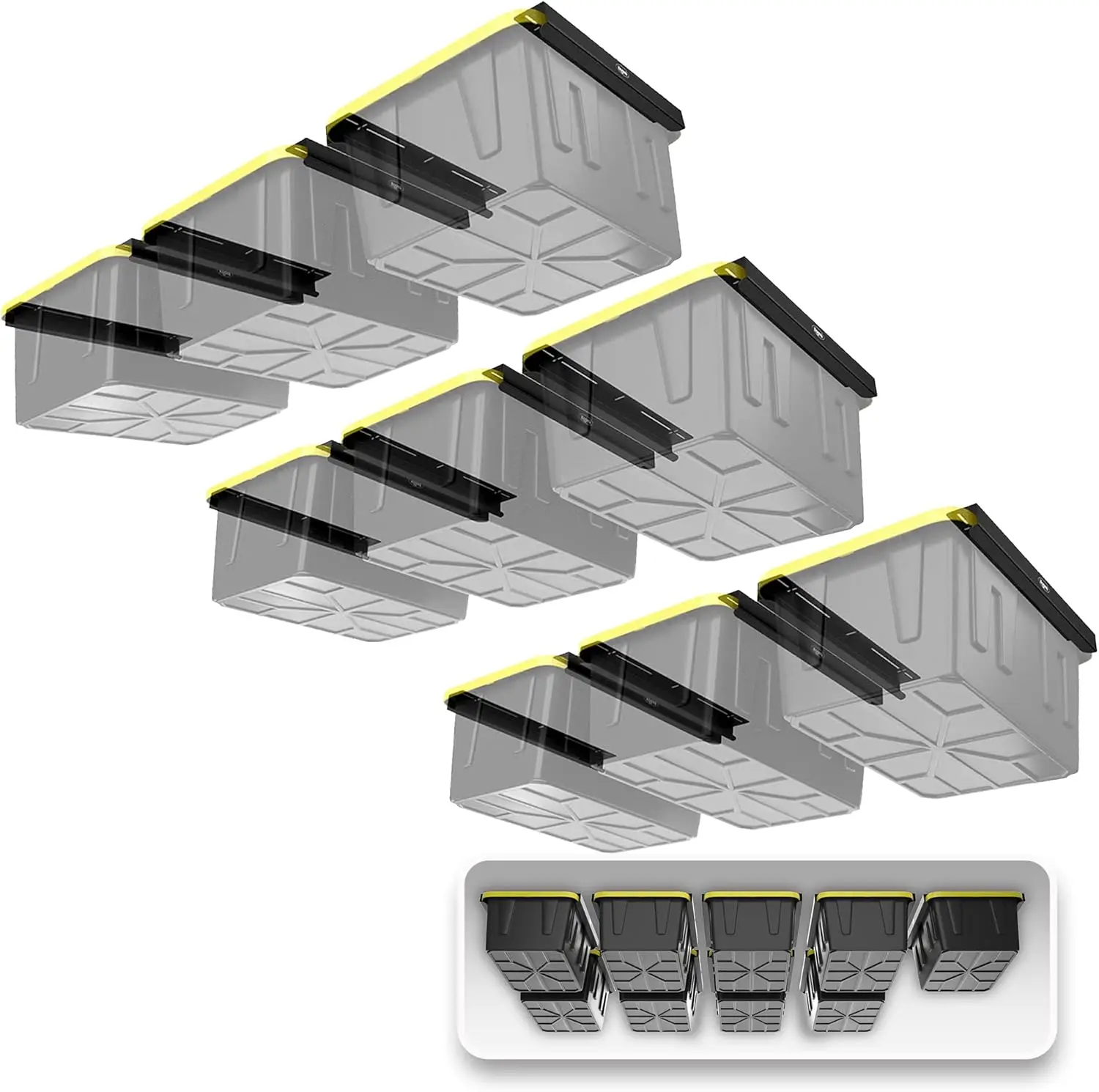 

Heavy Duty Overhead Garage Storage Rack for 9 Bins Adjustable Width 360lb Capacity DIY Safe Mount Easy Install Fits 27 Gallon
