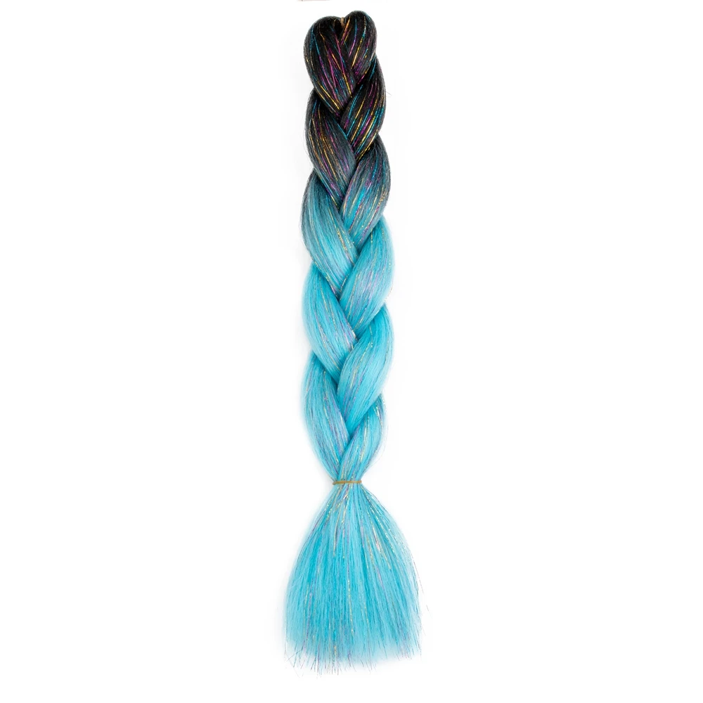 Synthetische Ombre 24Inch Glitter Jumbo Vlechten Extensions Sparkle Regenboog Gekleurde Vlechten Haar Voor Vrouwen Groothandel Diy Kapsel