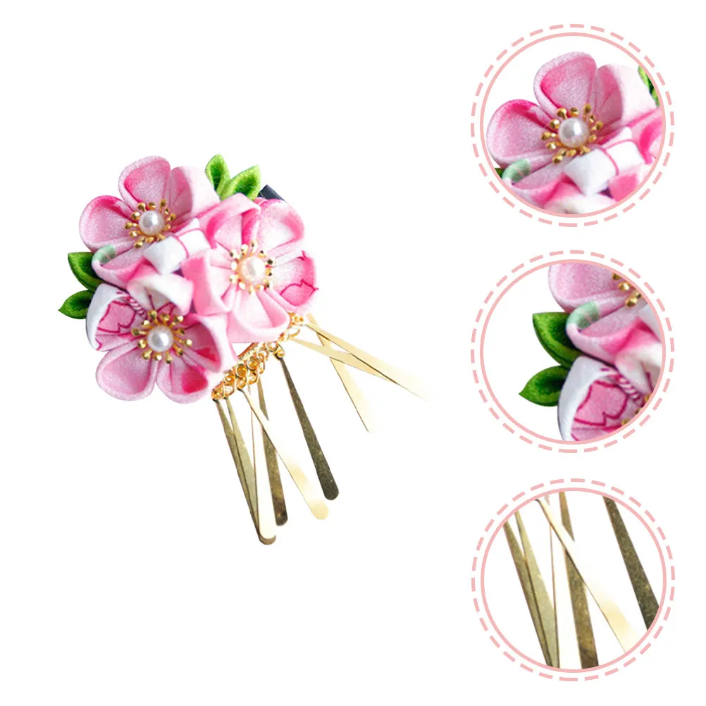 

Заколка для волос в японском стиле с цветком кимоно, из сплава и ткани, с кисточкой, декоративная, женская, аксессуар для волос, подарок, 1 шт.