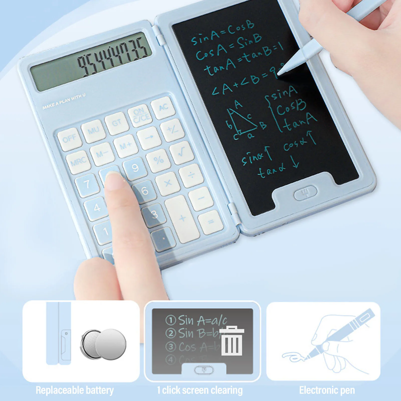 

Handwritten Calculator LCD Screen Notepad 12 Big Buttons Portable Calculator for Business School Home Work Space LCD Calculator