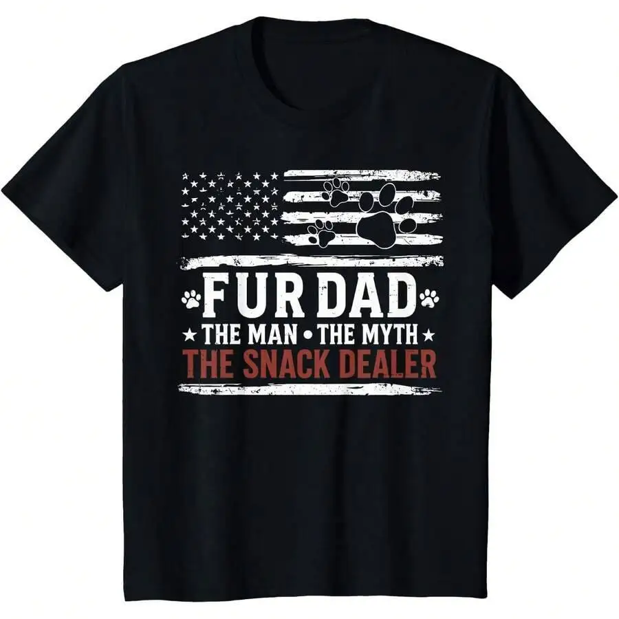 Fathers Day Fur The Man Myth Snack Dealer Dog Cat Dad T-Shirt 100% Cotton Trendy Y2K Short-Sleeve Tee – Soft, Quick-Drying, &