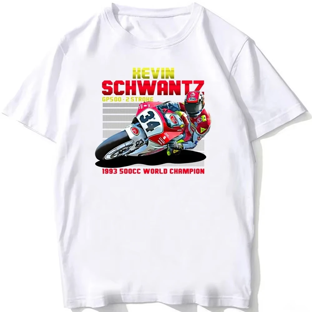 Kevin Schwantz 34 1993 GP 500cc Legend T-Shirt Men Short Sleeve Boy Adventure Sport Casual White Tops Man Motorcycle Rider Tees