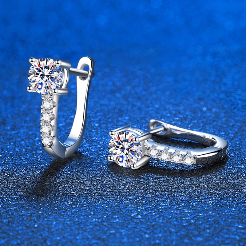 SEMNI Wholesale 0.5ct Moissanite Hoop Earrings for Women Sparkling Wedding Jewelry Gift White Gold Plated 925 Sterling Silver