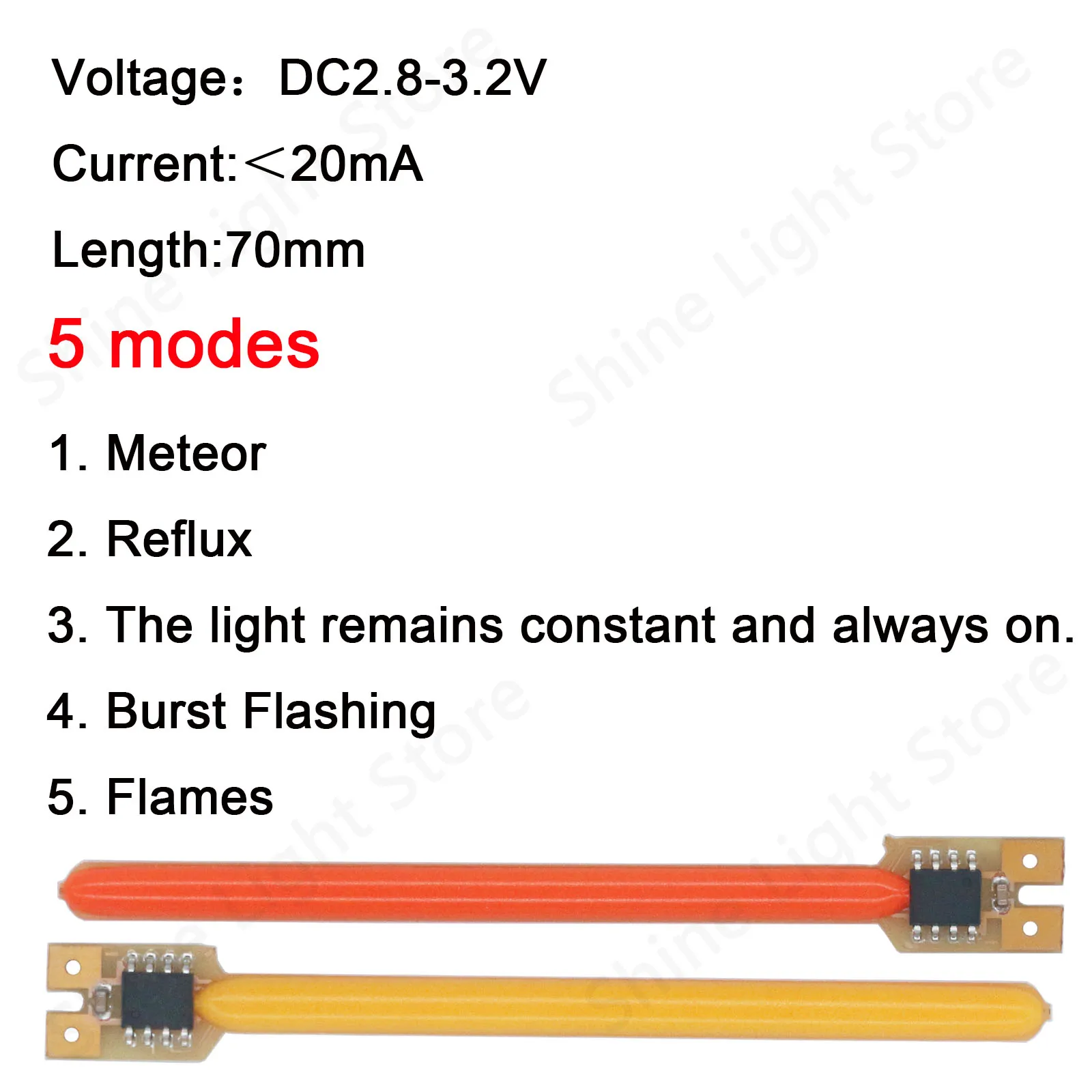 5 trybów 70 mm DC 3 V Micro LED COB Meteor Shower Flowing Water Lamp LED Filament Diode Color Parts Dekoracja Światło Akcesoria