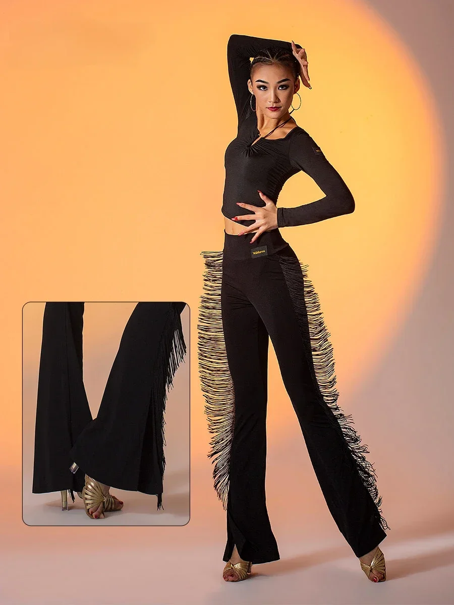 

Fringe Cha Cha Rumba Latin Dance Pants Women High Waist Pants Split Flare Pants Practice Clothes Dance Costume Women Competition