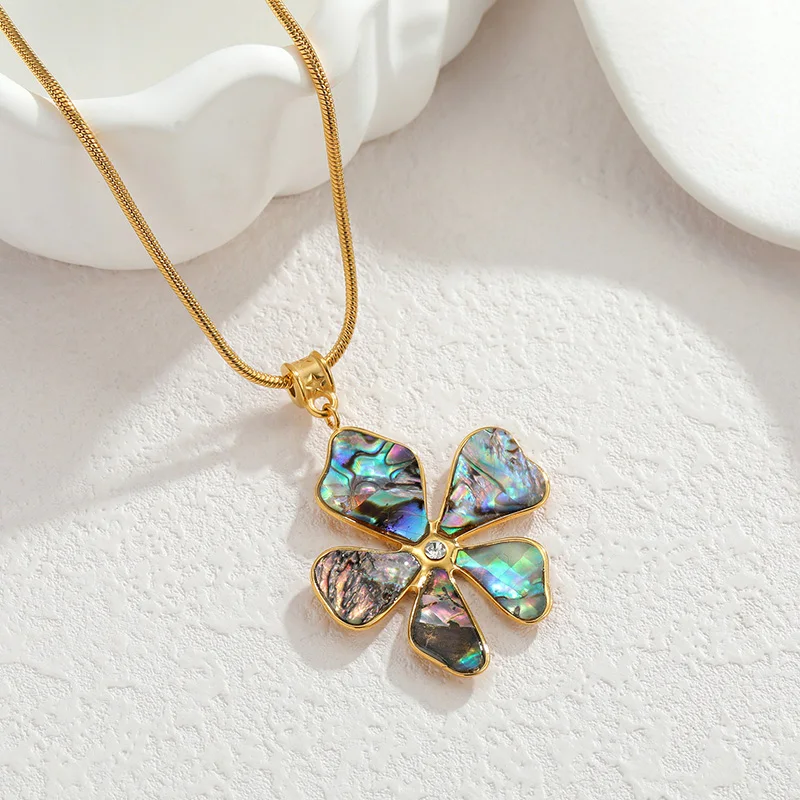  Letdiffery Fashion Abalone Shell Flower Jewelry Set for Women Stainless Steel Floral Necklace Earrings Ring Bracelet Jewelry