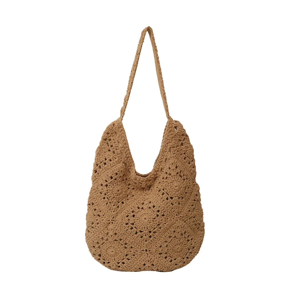 

Shopping Bag Summer Women Straw Woven Bag Large Capacity Hollow Out Knitted Handbag Soft Underarm Bag Crochet Shoulder Bag Beach