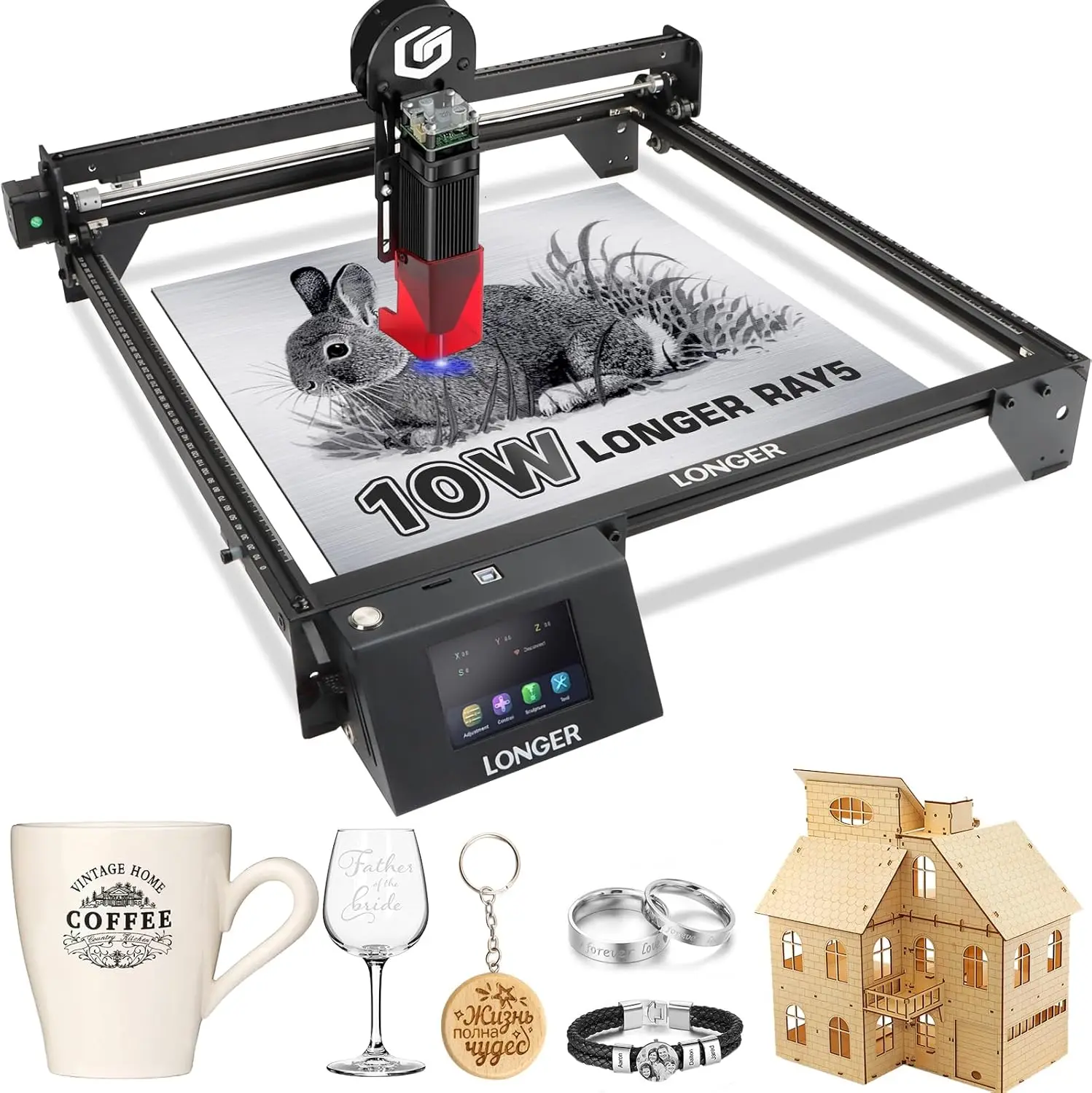 

Official LONGER RAY5 10W Laser Engraver,10000mW Laser Engraving Machine with 3.5 inch Touch Screen,60W DIY Laser Cutter