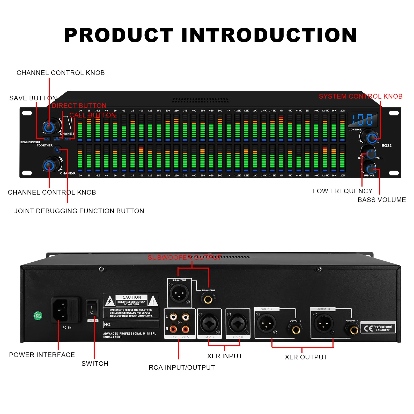 Professionale doppio equalizzatore digitale a 31 segmenti performance bar conferenza scenica Riduzione del rumore KTV e effetto di sintonizzazione