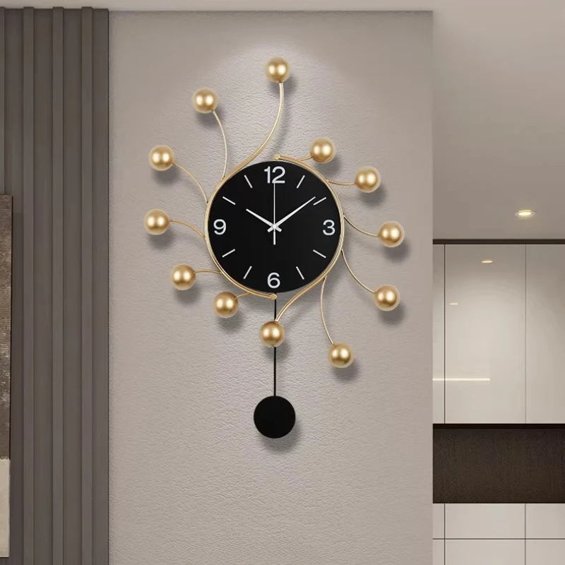 

Luxury Metal Swinging Wall Clock Minimalist Living Room Clock Watch Fashion Restaurant Mute Number Digital Wall Clock Room Decor